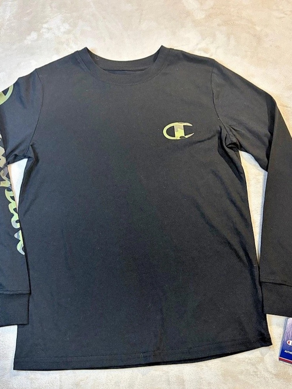 Champion Classic Jersey Long Sleeve Camo & Script Logo Tee Long Sleeve Graphic